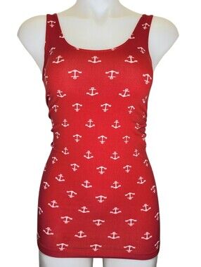 The Limited Red White Anchor Print Tank Top Nautical Coastal Patriotic XS/S